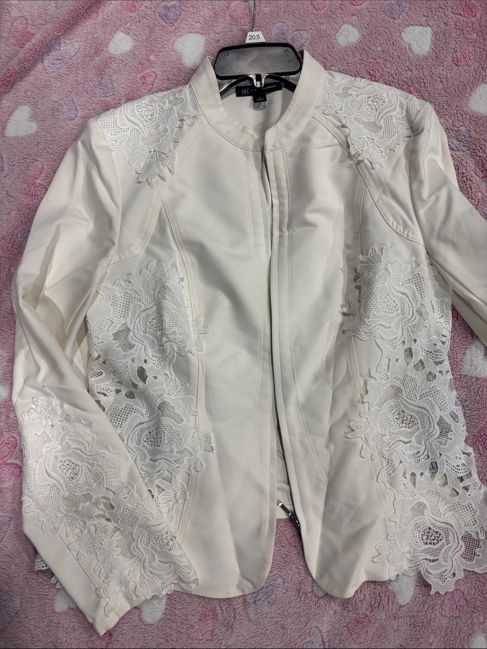 INC International Concepts Ivory Lace-Trim Zip Front Blazer